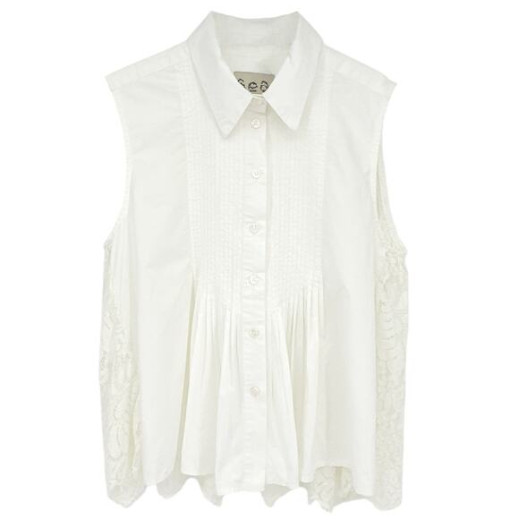 SEA New York Lace Back Button Down Blouse in Milky White 8|M - Picture 1 of 9